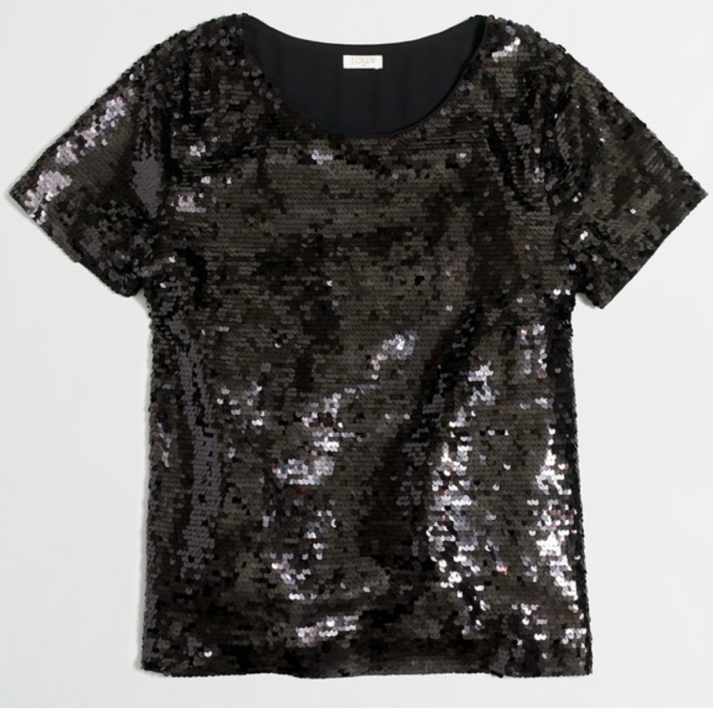 J. Crew Black Sequin Short Sleeve Top